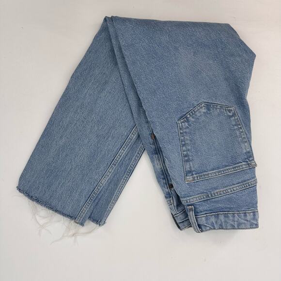 Topshop Light Wash Denim Raw Hem Straight Leg Jeans Womens Size 26/32 Mid Rise - Picture 7 of 9